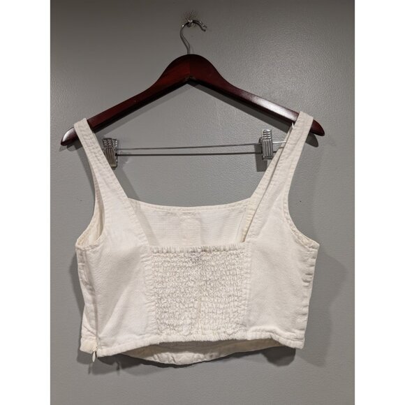 PILCRO Anthropologie Cream Corset Style Cotton/Linen Crop Top Smocked Back Sz S - Picture 13 of 16